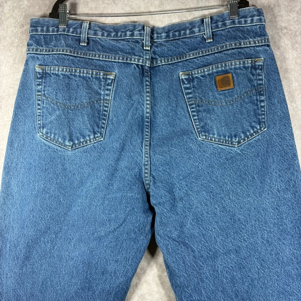 VTG Carhartt Jeans Men 44x32 Blue B17 DST Relaxed Fit Tapered Leg Denim Workwear